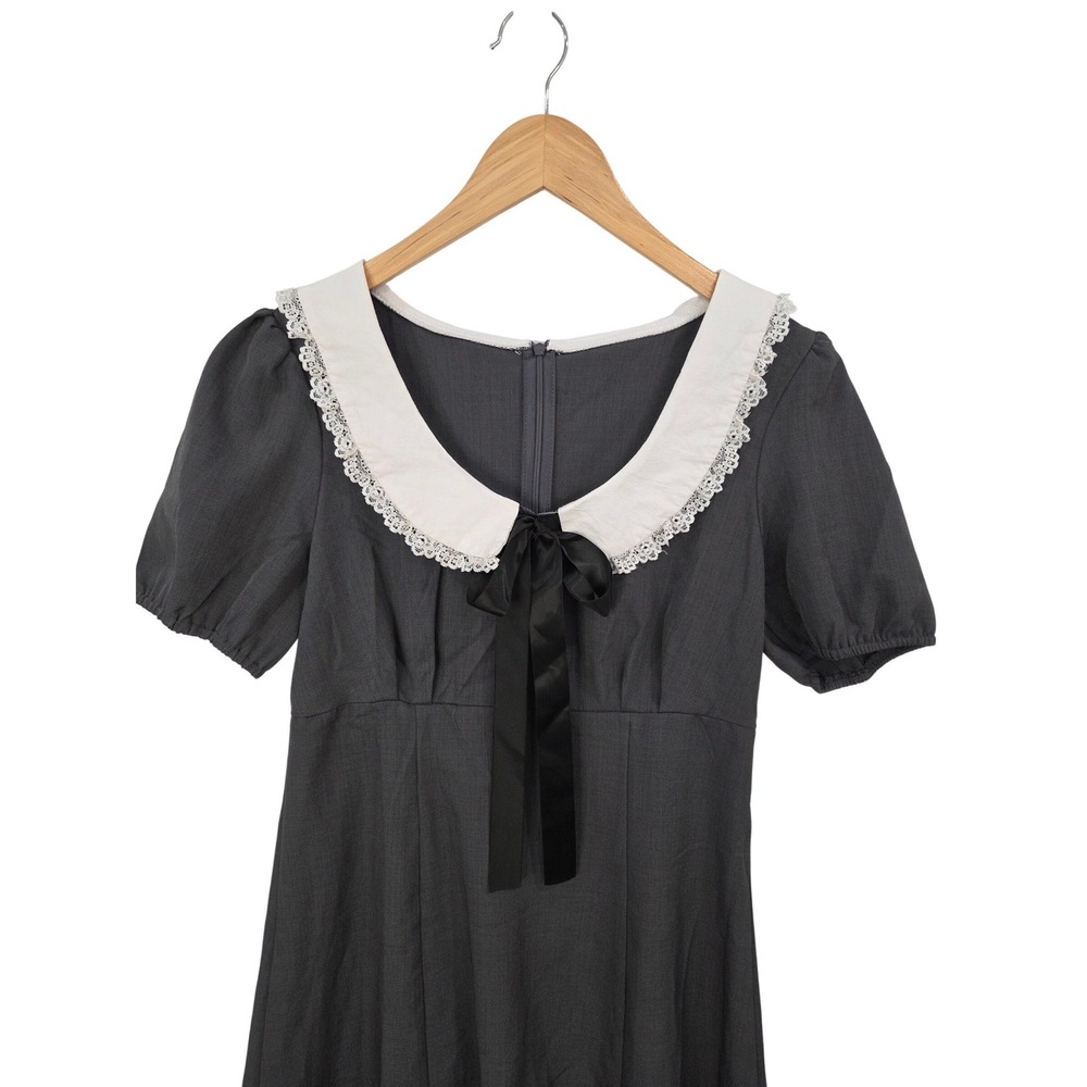 DAZY Wednesday Addams Peter Pan Collar Mini Dress Junior M Coquette Doll Gray - Picture 3 of 13